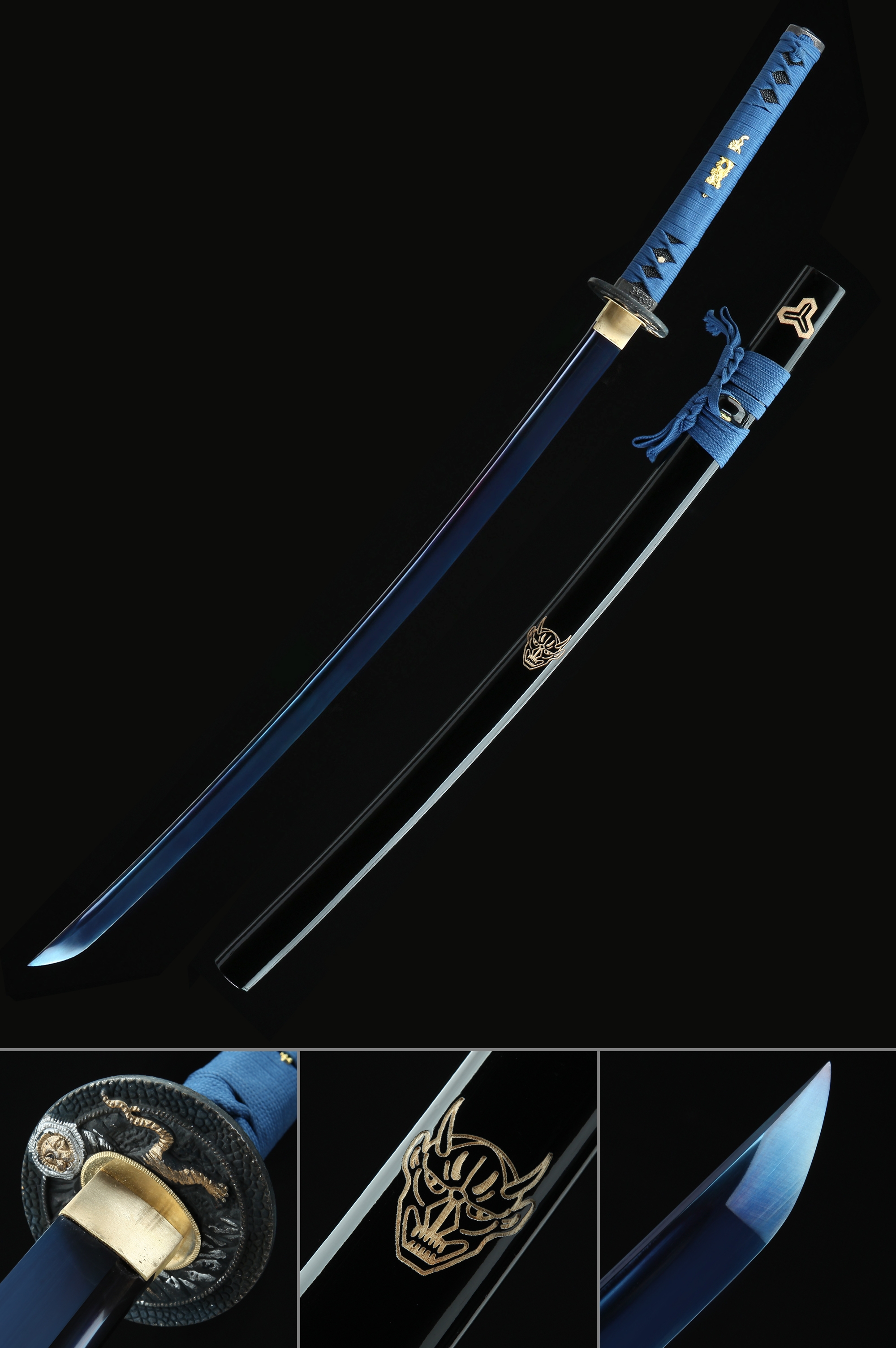 Elegant Blue Blade Katana： Uniting Tradition with Modern Design